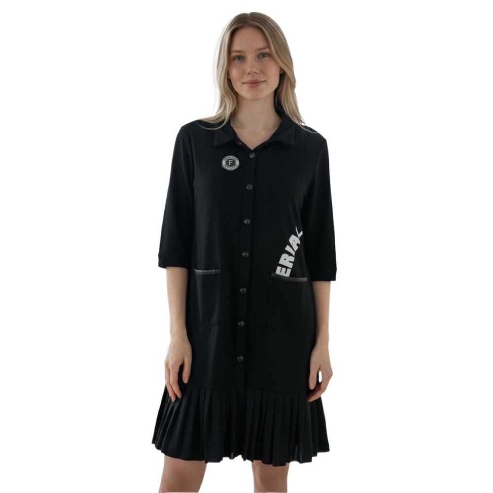 Cool & Unique long button down shirt with “SERIAL” and   “ALSO” graphics pleated